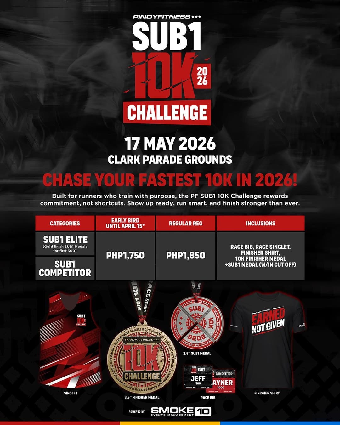 Pinoy Fitness SUB1 10K Challenge 2026 Clark race event poster image
