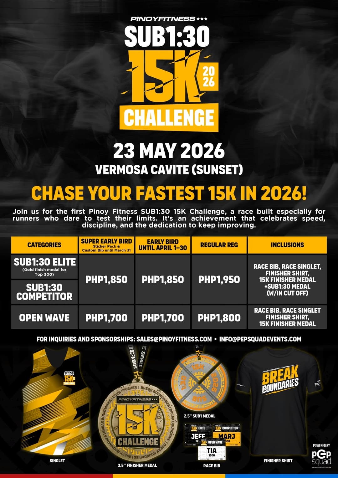 PinoyFitness SUB1:30 15K Challenge 2026 race event poster image